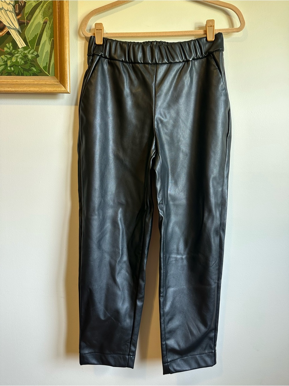 A New Day Pull On Vegan Leather Trousers Pants Straight Leg Womens Small Black